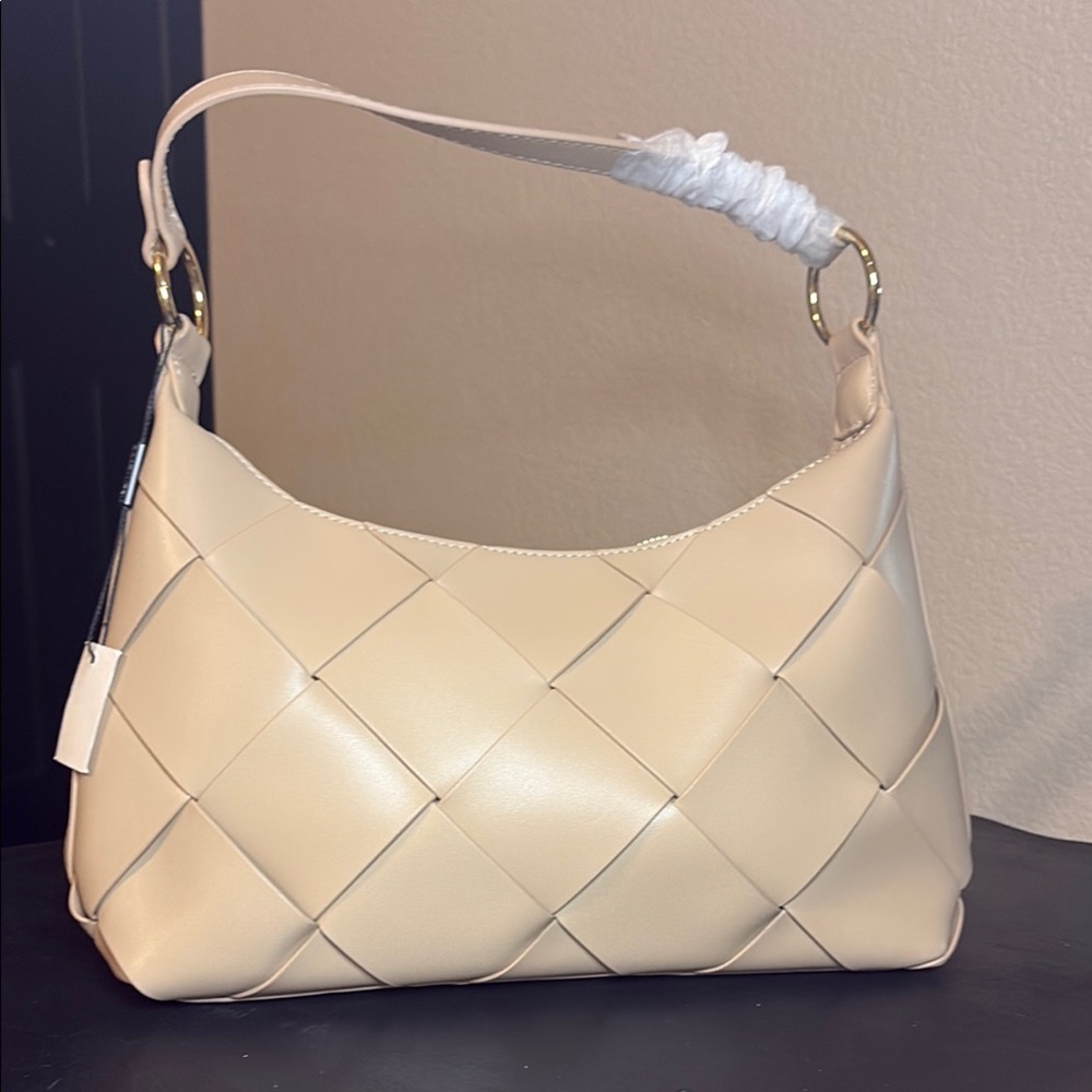 Cream Woven Leather Shoulder Bag